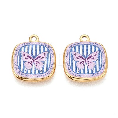 Printed Style 304 Stainless Steel Square Pendants STAS-T071-25C-G-1