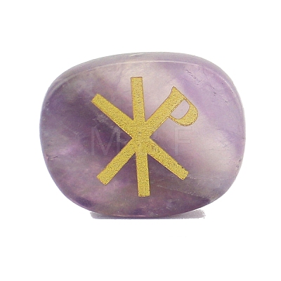 Natural Amethyst ChiRho Symbol Healing Chakra Reiki Stone PW-WG44F03-01-1