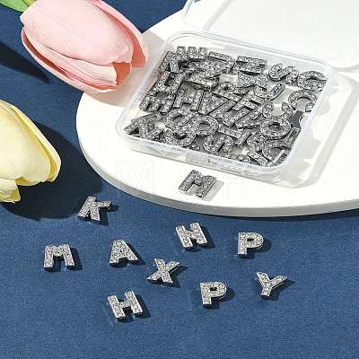 52Pcs 26 Styles Alphabet Alloy Initial Slide Charms with Grade A Rhinestones ALRI-FS0001-08-1