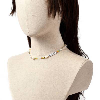 Love Beaded Necklace for Teen Girl Women NJEW-TA00008-1