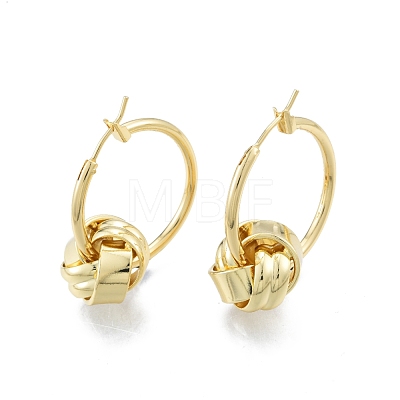 Brass Knot Beaded Hoop Earrings for Women EJEW-P205-10G-1