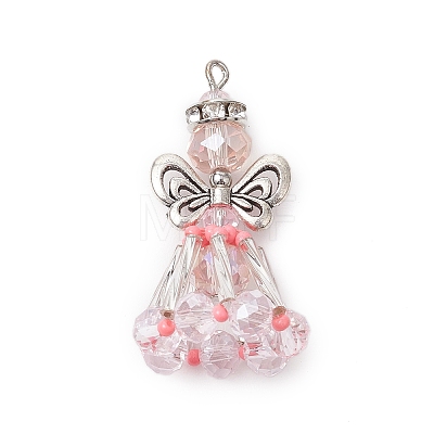 Handmade Glass Seed Beaded Angel Pendants PALLOY-MZ00497-01-1