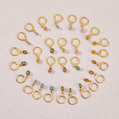 28Pcs 7 Colors Brass Enamel Dangle Leverback Earrings EJEW-AB00029-1