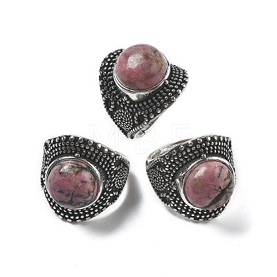 Natural Rhodonite Adjustable Rings RJEW-I108-03AS-07-1