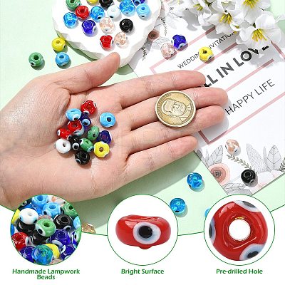 45Pcs 9 Colors Handmade Evil Eye Lampwork Beads LAMP-CJ0003-11-1