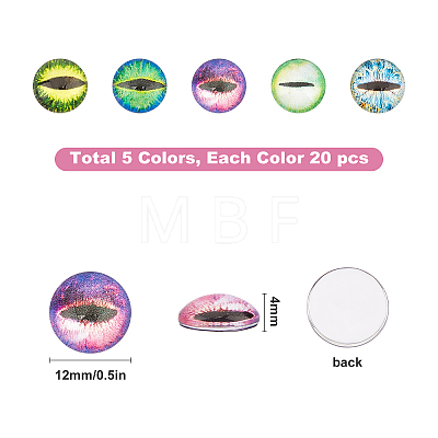 SUNNYCLUE 5 Colors Half Round/Dome Dragon Eye Printed Glass Cabochons GGLA-SC0001-06-1