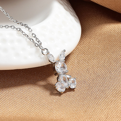 Brass Pave Clear Cubic Zirconia Rabbit Pendant Necklaces for Women WG4E031-01-1