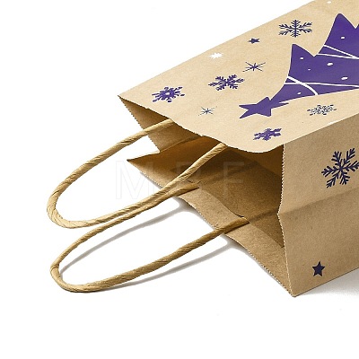 Christmas Theme Blue Printed Kraft Paper Tote Bags with Handles ABAG-B006-04B-1