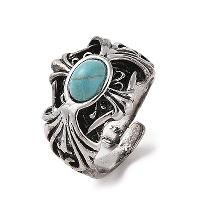 Oval Synthetic Turquoise Cuff Rings RJEW-B107-14AS-01-1