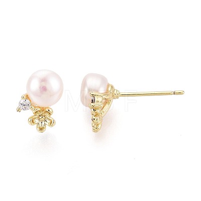 Flower Brass Micro Pave Clear Cubic Zirconia Stud Earrings PEAR-N020-WX14-1