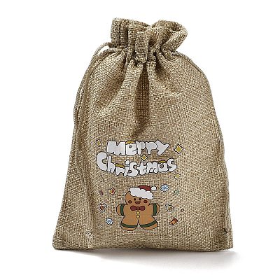 Christmas Printed Burlap Packing Pouches Drawstring Bags ABAG-Q053-02B-06-1