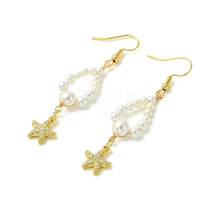 Shell Pearl and Brass Micro Pave Cubic Zirconia Charms Dangle Earring EJEW-JE07431-02-1