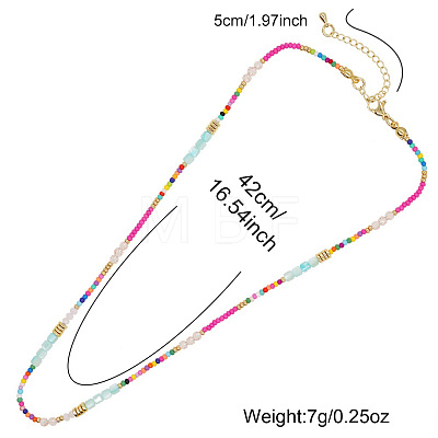 4Pcs 4 Styles Ethnic Style Rainbow Color Square Natural Shell & Glass & Glass Seed Beaded Necklaces for Women BO1499-1-1