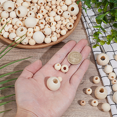 400Pcs 5 Styles Natural Unfinished Wood Beads WOOD-PA0001-55-1