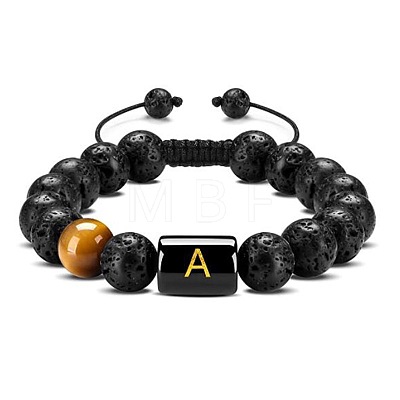 Natural Tiger Eye & Lava Rock Round Beads Adjustable Bracelets TV6214-1-1