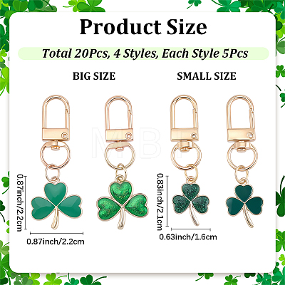 20Pcs 4 Styles Clover Alloy Enamel & Glitter Powder Pendant Decorations HJEW-CP00088-1