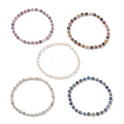 Cube Natural Gemstone & Electroplate Non-magnetic Synthetic Hematite Beaded Stretch Bracelets for Women BJEW-JB13355-1
