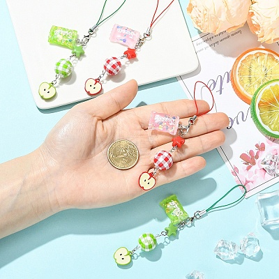 2Pcs Acrylic & Wood & Alloy & Resin Mobile Straps HJEW-YW00339-01-1