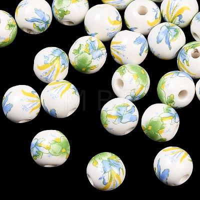 Floral Printed Porcelain Beads PORC-Q199-10mm-10-1