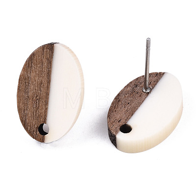 Opaque Resin & Walnut Wood Stud Earring Findings MAK-N032-004A-B03-1