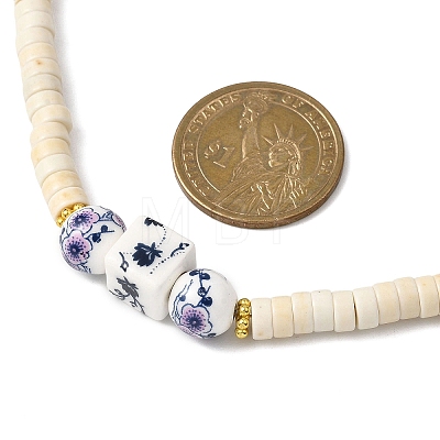 Handmade Printed Porcelain Round Cube & Dyed Synthetic Turquoise Beaded Necklaces NJEW-JN05644-1