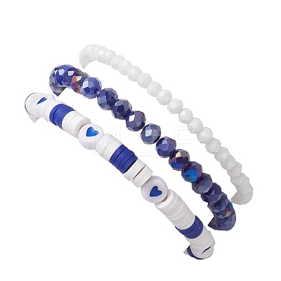 3Pcs Religion Polymer Clay & Glass & Synthetic Turquoise Beaded Stretch Bracelets Kit BJEW-JB10675-02-1