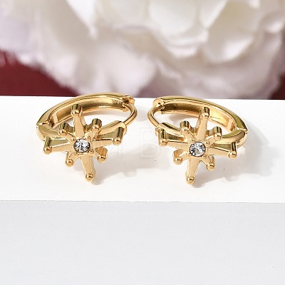 Star 304 Stainless Steel Rhinestone Hoop Earrings EJEW-P344-07G-1