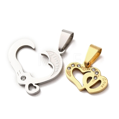 304 Stainless Steel Rhinestone Split Pendants STAS-F368-14GP-1
