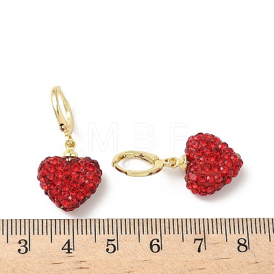 Heart Brass Rhinestone Leverback Earrings EJEW-K289-10G-1