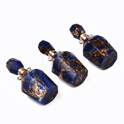 Assembled Synthetic Bronzite and Lapis Lazuli Openable Perfume Bottle Pendants G-S366-058A-1