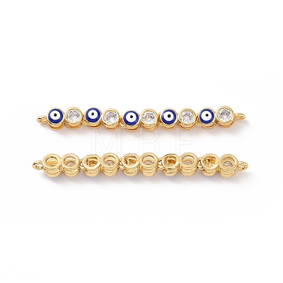 Flat Round with Evil Eye Pattern Brass Micro Pave Clear Cubic Zirconia Enamel Connector Charms KK-G435-44G-1