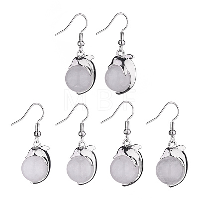 Natural & Synthetic Gemstone Dolphin Dangle Earrings with Crystal Rhinestone EJEW-A092-20P-1