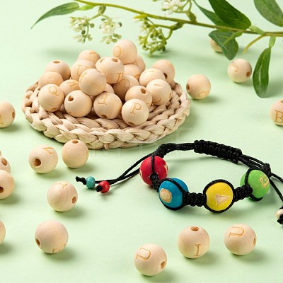 104Pcs 26 Style Unfinished Natural Wood European Beads WOOD-LS0001-03-1
