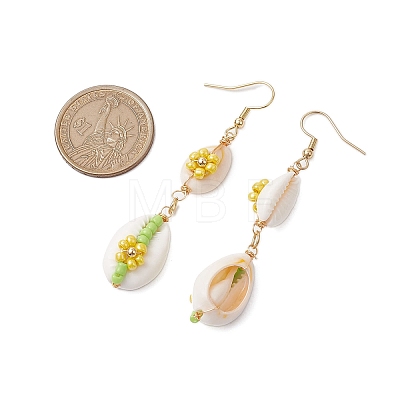 Cowrie Shell Flower Dangle Earrings EJEW-MZ00250-02-1