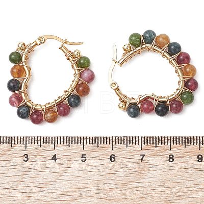 2 Pairs 2 Styles Natural Green Jade Imitation Tourmaline Beaded Hoop Earrings EJEW-JE06943-1