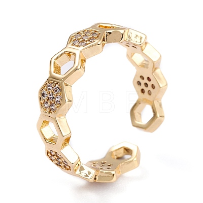Brass Clear Cubic Zirconia Cuff Rings RJEW-B034-03G-1