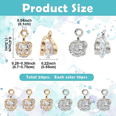 20Pcs 2 Colors Alloy Clear Cubic Zirconia Charms ZIRC-YW0001-38-1