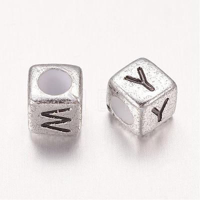 6MM Silver Mixed Letters Cube Acrylic Beads X-PB43C9308-1