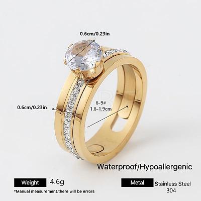 304 Stainless Steel Rhinestone Finger Rings for Couple FG1274-10-1