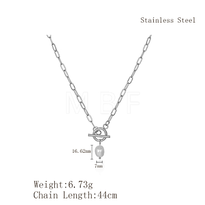 Minimalist Imitation Pearl Rice Pendant Stainless Steel PaPerclip Chain Necklaces for Everyday Women's Wear OX8079-1-1