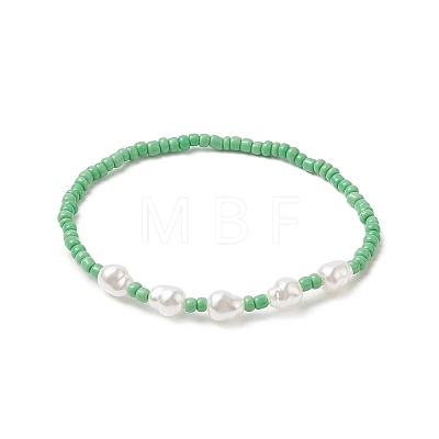 Glass Seed & Plastic Pearl Beaded Stretch Bracelet for Women BJEW-JB09226-1