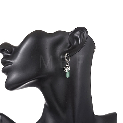 304 Stainless Steel Green Aventurine Column Hoop Earrings EJEW-JE06791-01-1