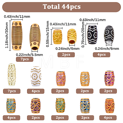 44Pcs Plastic & Resin Dreadlocks Braiding Beads OHAR-SC0001-21-1
