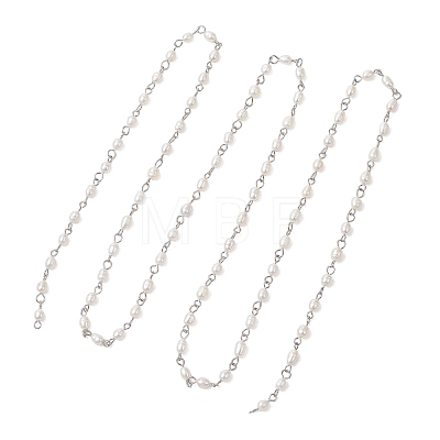 Handmade Natural Cultured Freshwater Pearl Link Chains AJEW-JB01586-02-1