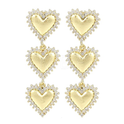 Rack Plating Heart Brass Pave Clear Cubic Zirconia Stud Earrings EJEW-Z059-05G-1