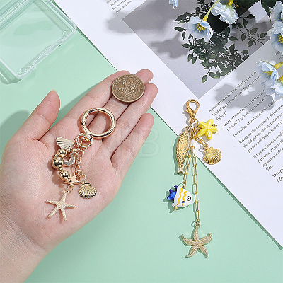 2Pcs Handmade Porcelain & Alloy Pendant Decorations HJEW-GA00084-1