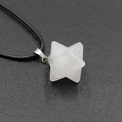 Natural Quartz Crystal Geometric Hexagram Star Pendant Necklaces with Black Cords VZ1120-10-1
