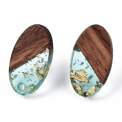 Transparent Resin & Walnut Wood Stud Earring Findings MAK-N032-005A-F02-1