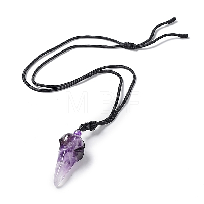 Natural Amethyst Plague Doctor Pendant Necklace with Nylon Rope NJEW-H009-01-10-1