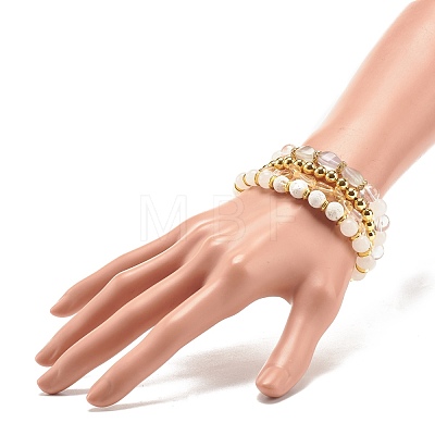 4Pcs 4 Style Gemstone & Brass Beaded Stretch Bracelets Set with Crystal Rhinestone for Women BJEW-JB07884-1